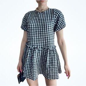 Zara Checkered Gingham Tiered Mini Dress Black and White XXL